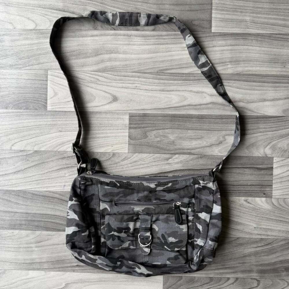 Y2K Grey Camo Canvas Crossbody Bag Purse
